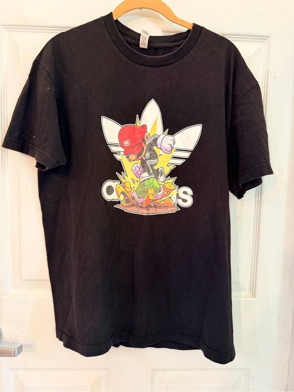 Alstyle Black Graphic Short Sleeve Tee with Red, Yellow, Green Accents